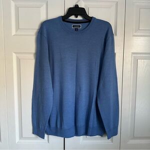 Club Room Sweater Mens L Blue Merino Wool Blend Crewneck Pullover Knit Preppy